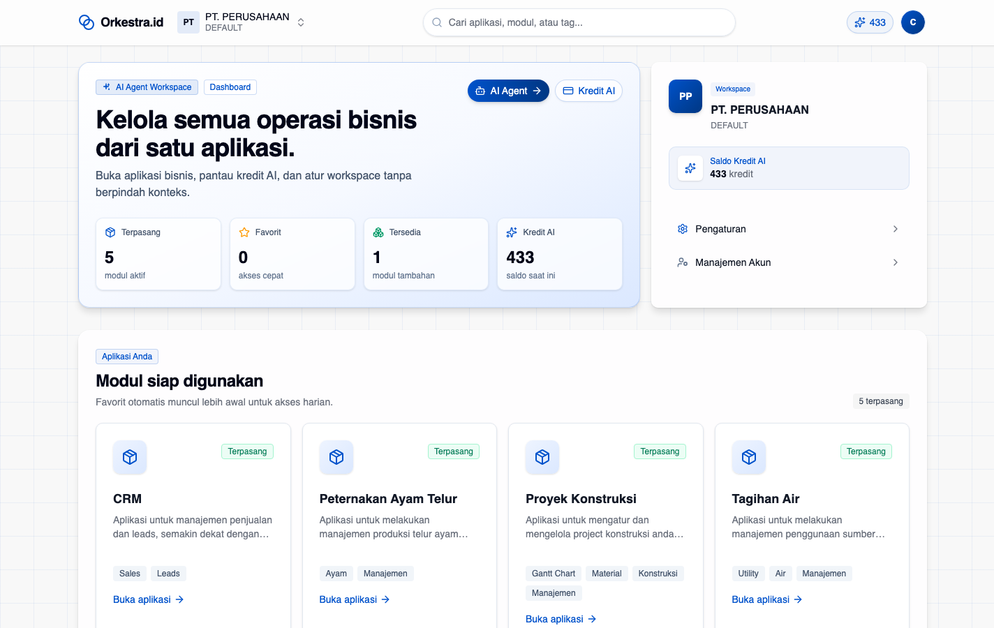 Dashboard aplikasi Orkestra
